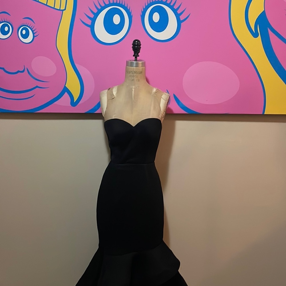 Bariano Black Strapless Tiered Gown Barbie